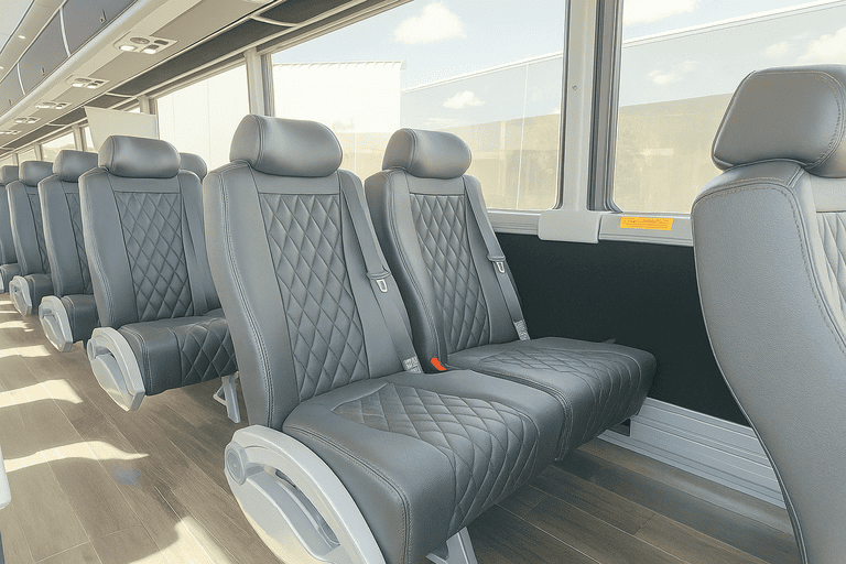 interior of Lowell Minibus Company charter bus