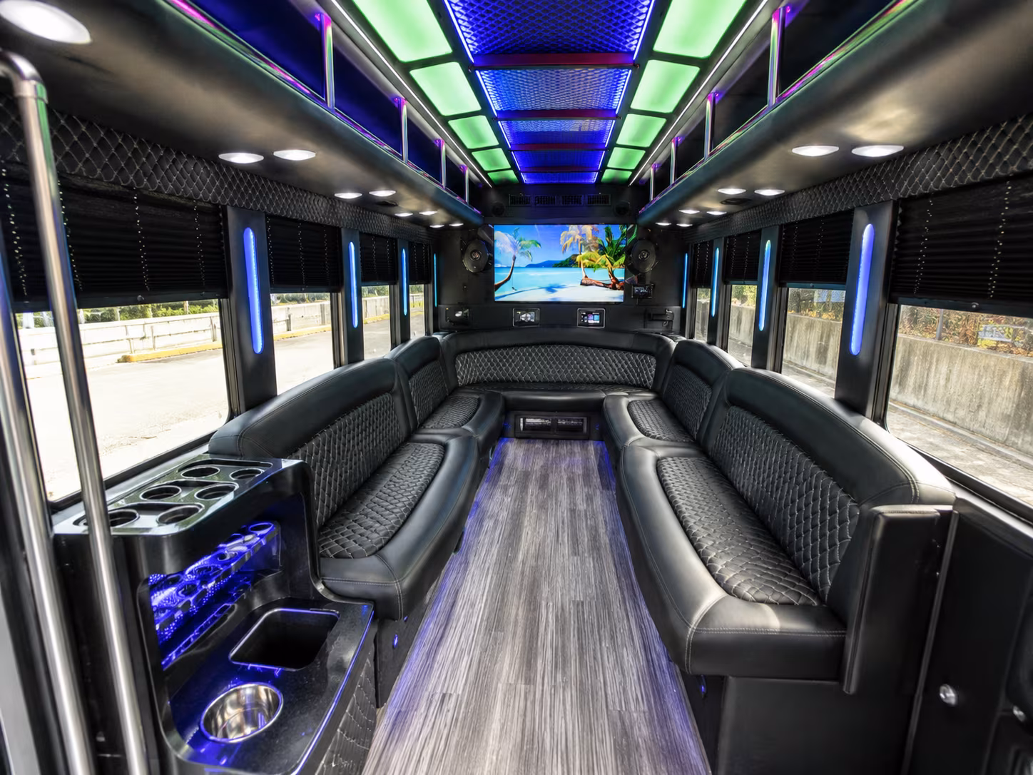 lowell 18 passenger party bus inside
